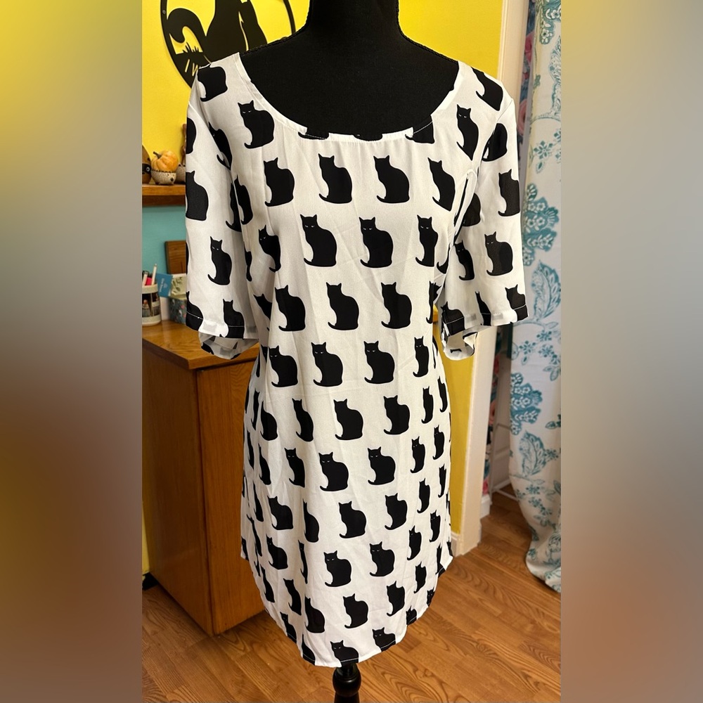Black Cat Print Women's Blouse